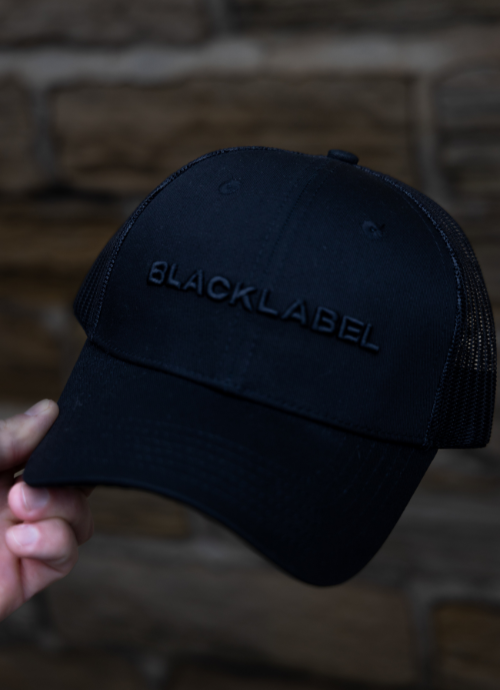 Black Label Embossed Black Trucker Cap