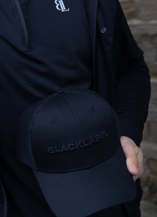 Black Label Embossed Black Trucker Cap